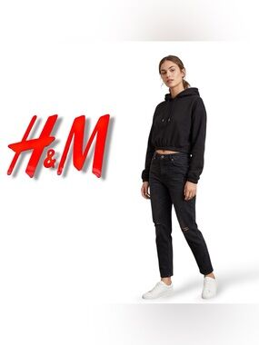 H&M Divided Trendy Black Cropped Hoodie - Women’s Size XL